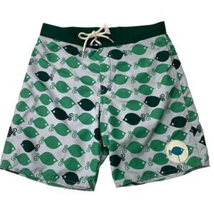 Cheerio Ando Mens Size 30 Green Fish Logo White Board Shorts Swim Shorts